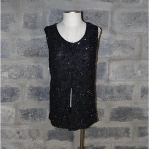 THEO MILES sz M black sequined beaded sleeveless blouse vest